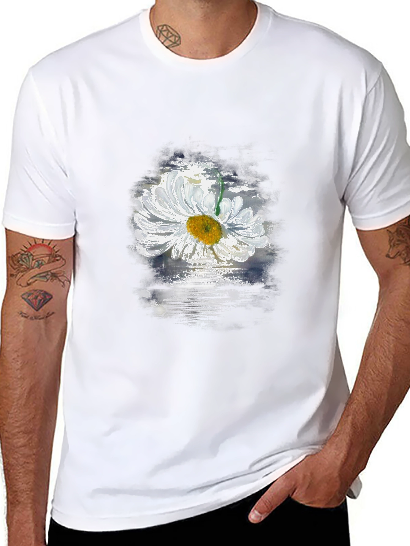 Daisy Flower Graphic Black T-Shirt