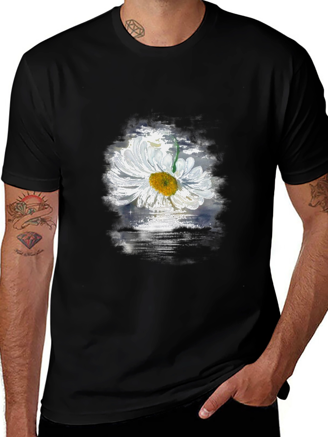 Daisy Flower Graphic Black T-Shirt