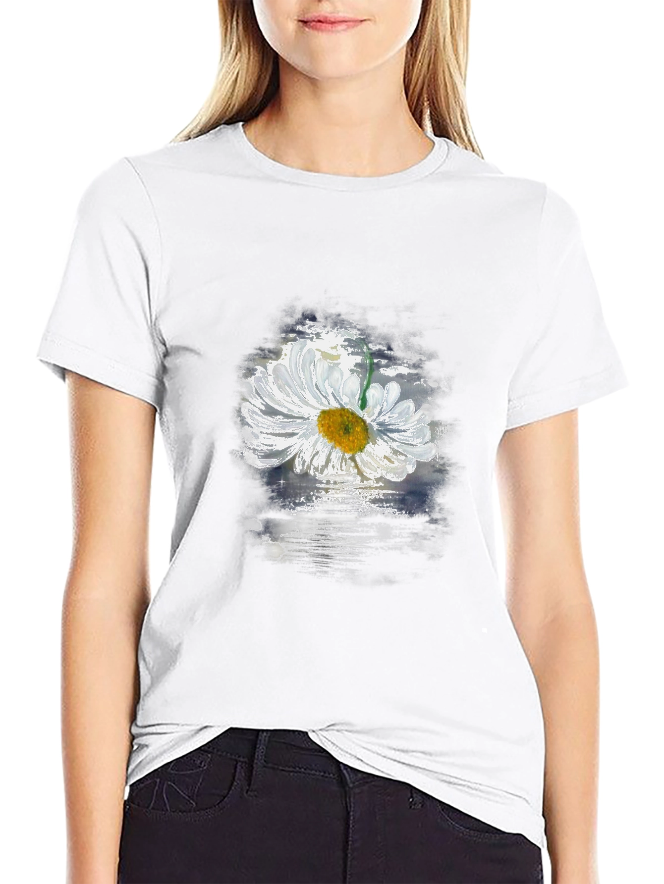 Daisy Flower Graphic Black T-Shirt