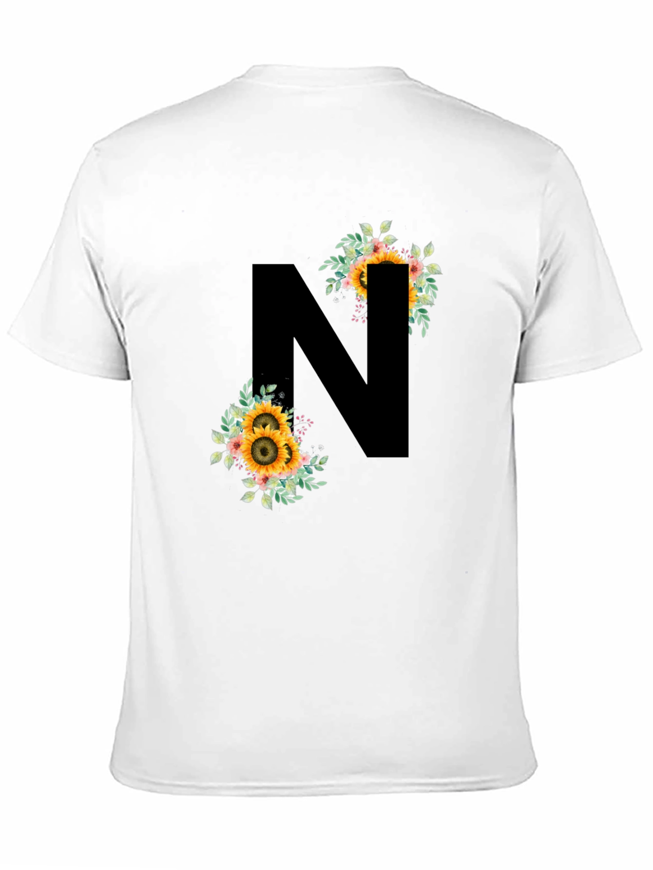 Floral Letter N Black T-Shirt
