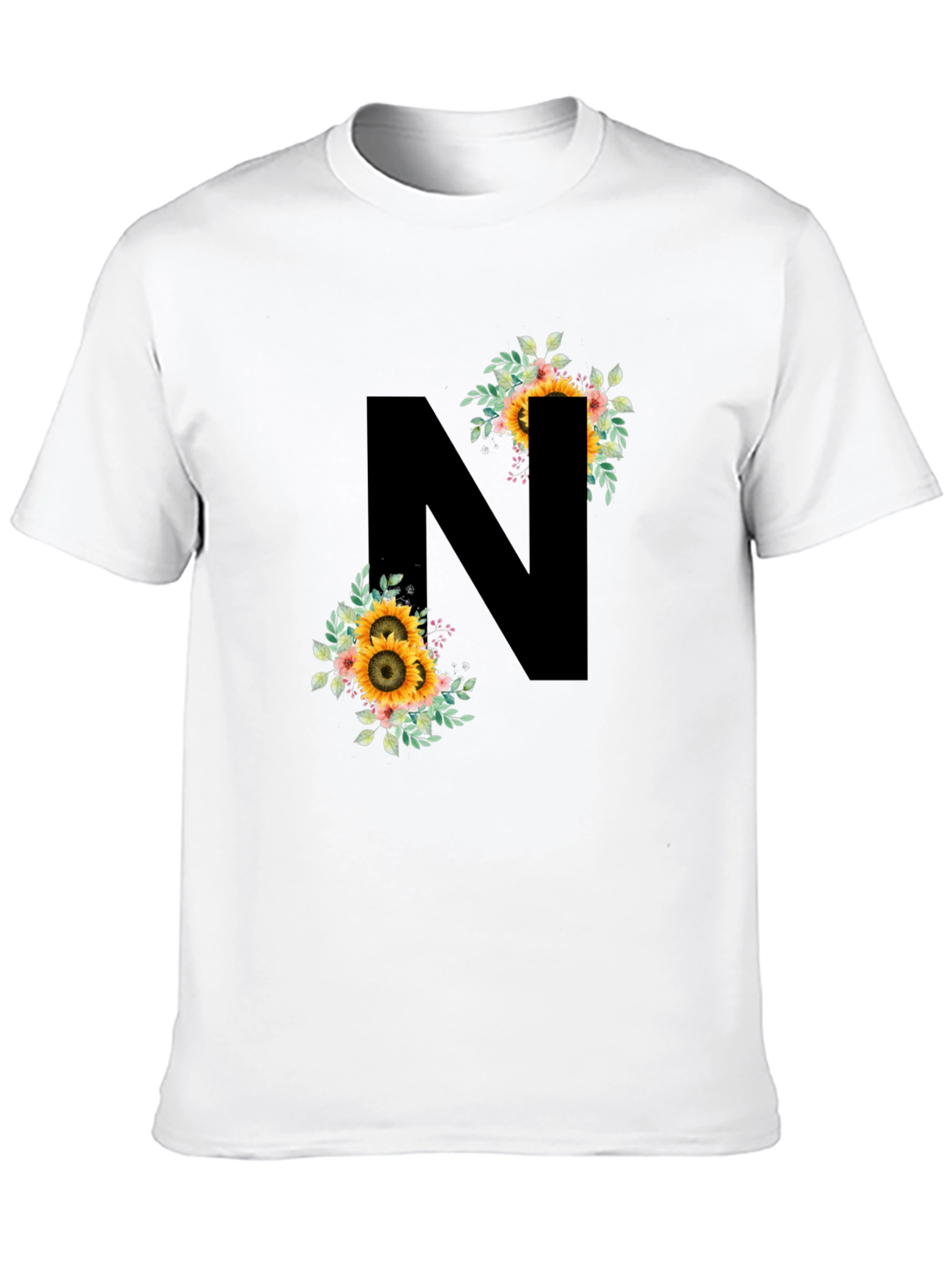 Floral Letter N Black T-Shirt