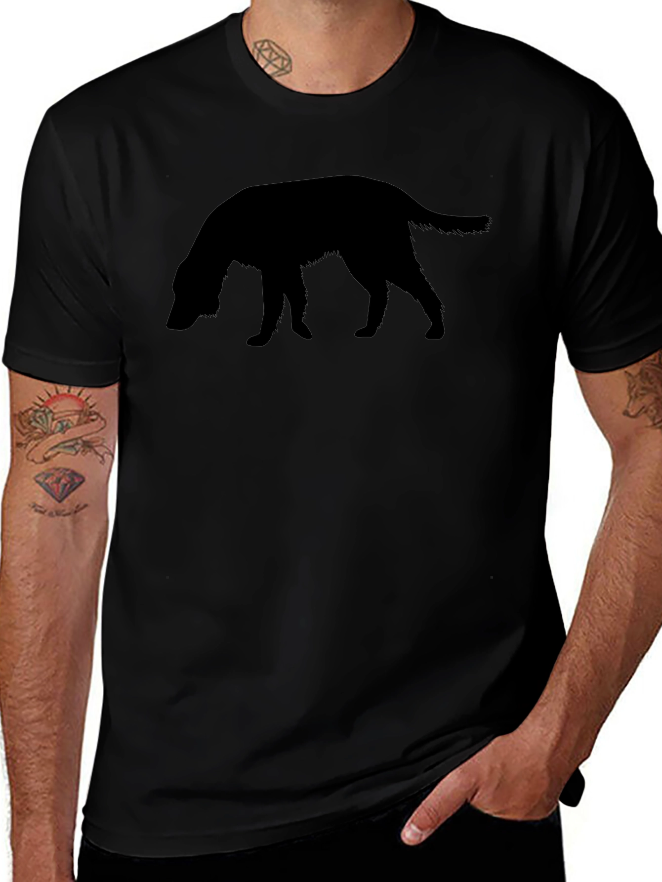 Dog Silhouette Graphic Tee - Black Cotton T-Shirt