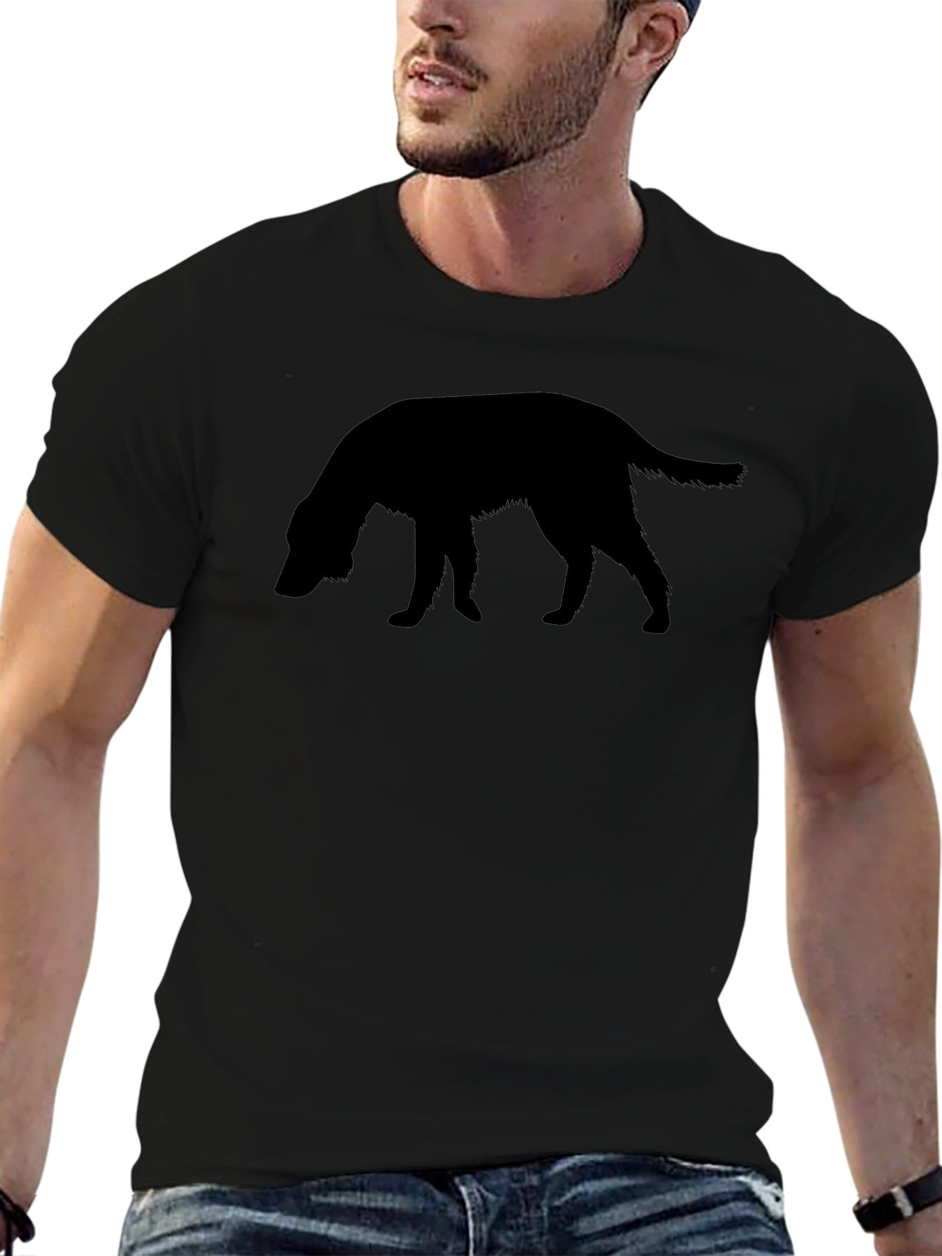 Dog Silhouette Graphic Tee - Black Cotton T-Shirt