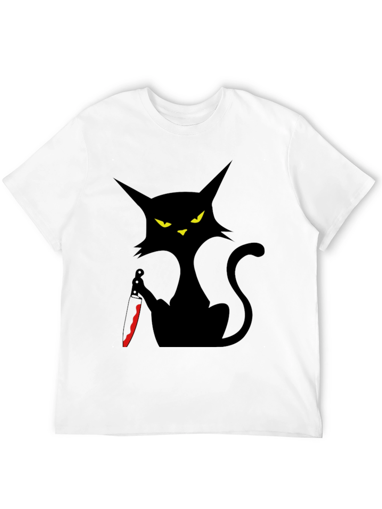 Creepy Cat with Knife Graphic Tee - Black
