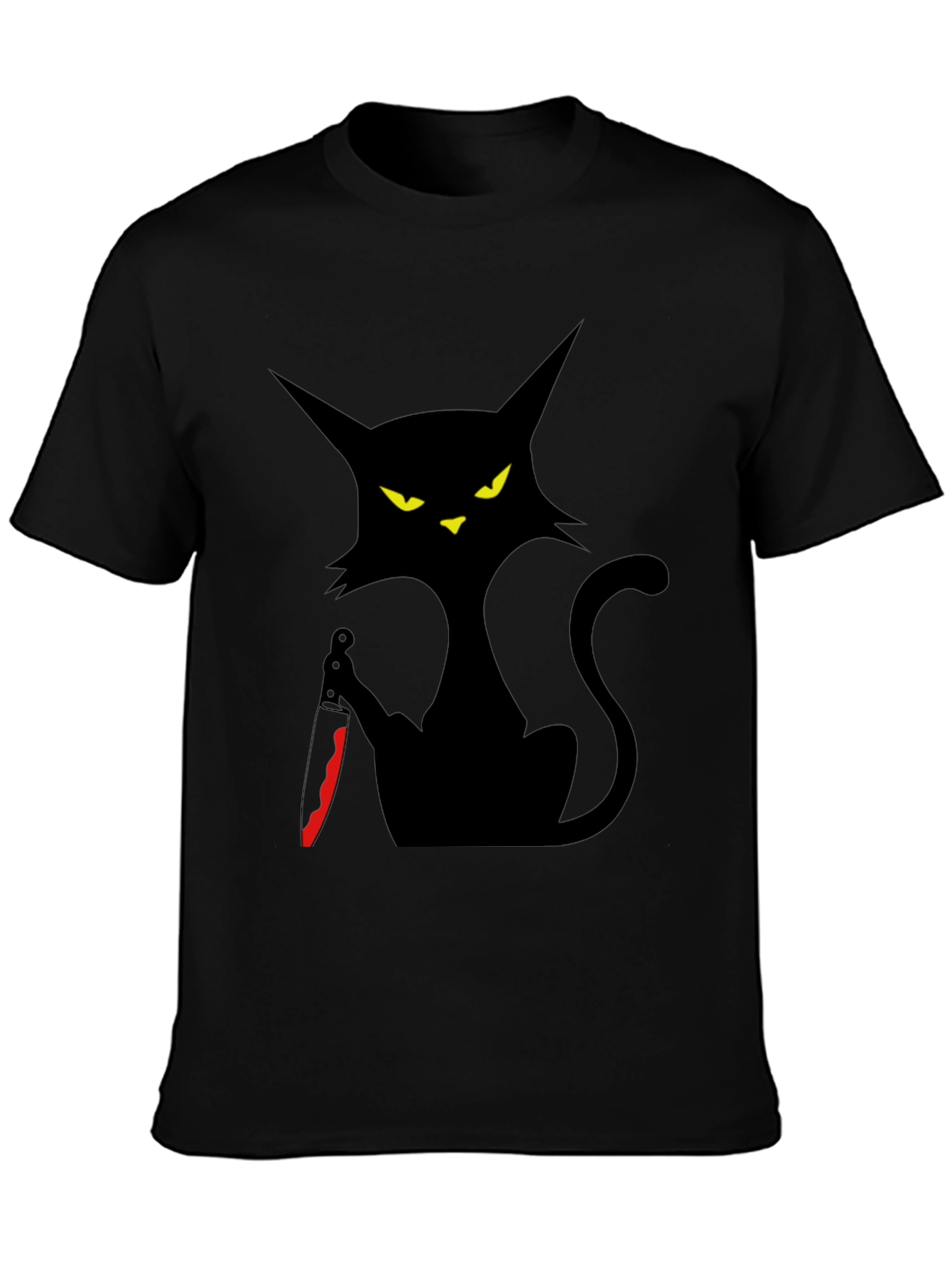 Creepy Cat with Knife Graphic Tee - Black