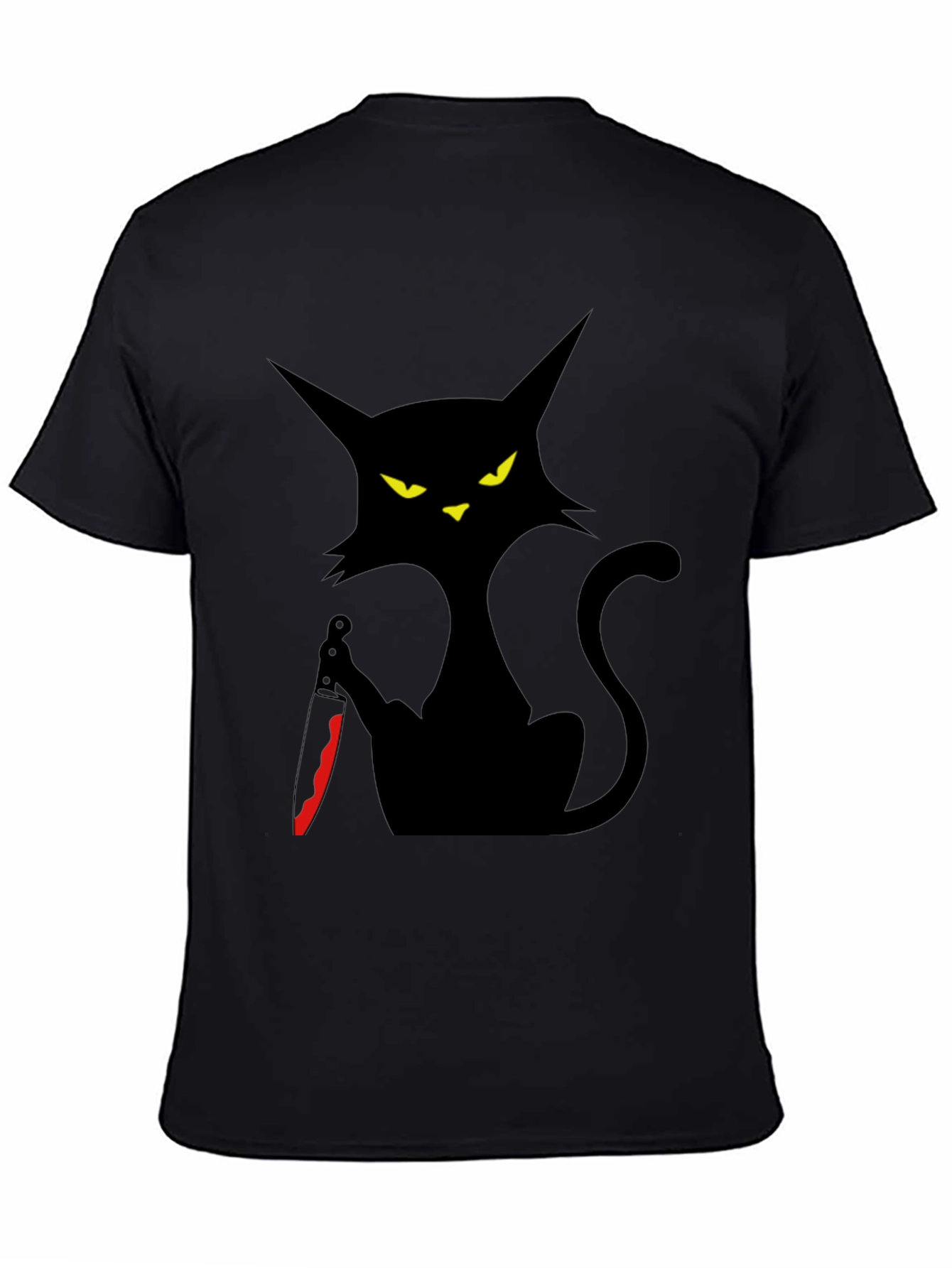 Creepy Cat with Knife Graphic Tee - Black