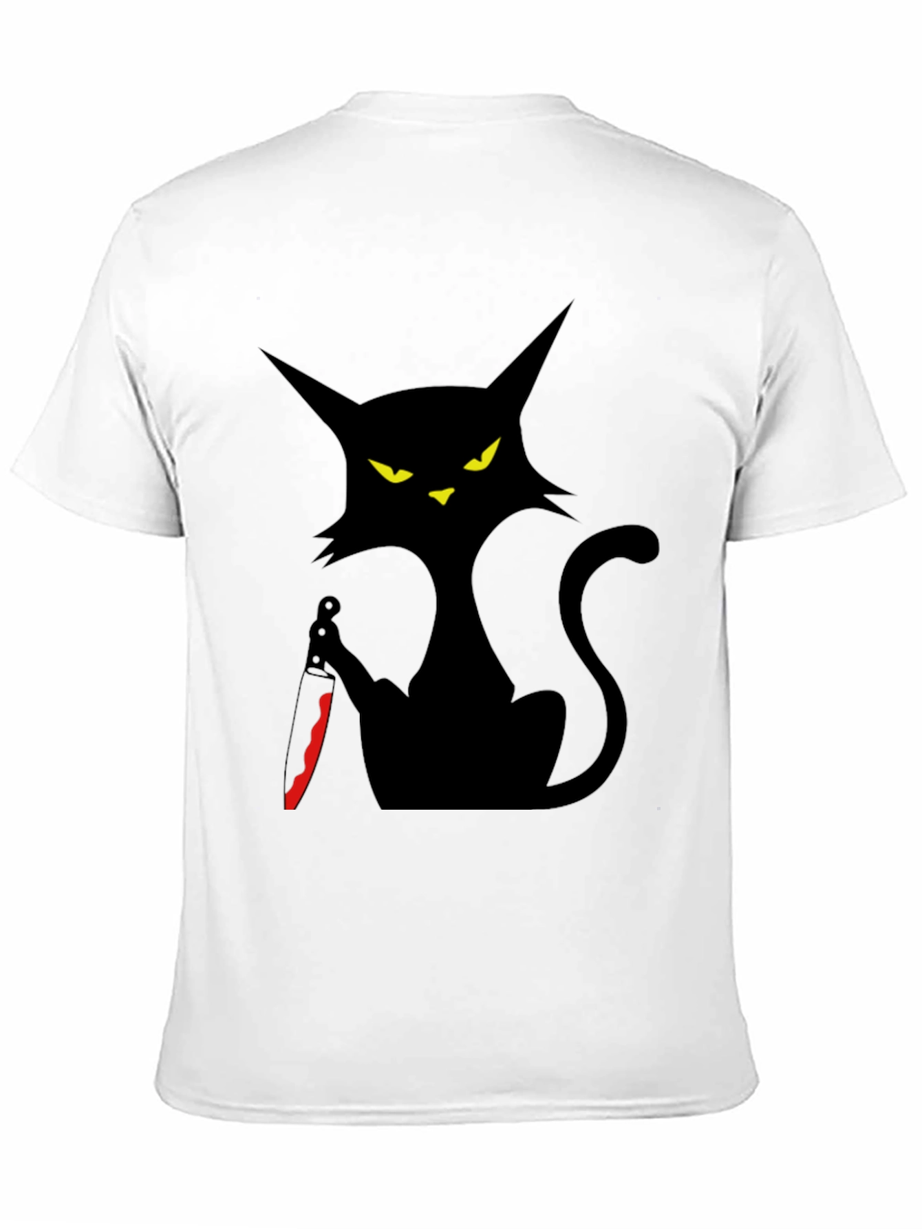 Creepy Cat with Knife Graphic Tee - Black