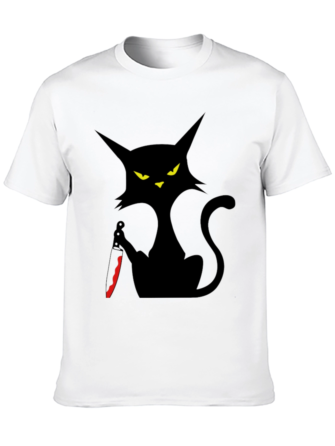 Creepy Cat with Knife Graphic Tee - Black