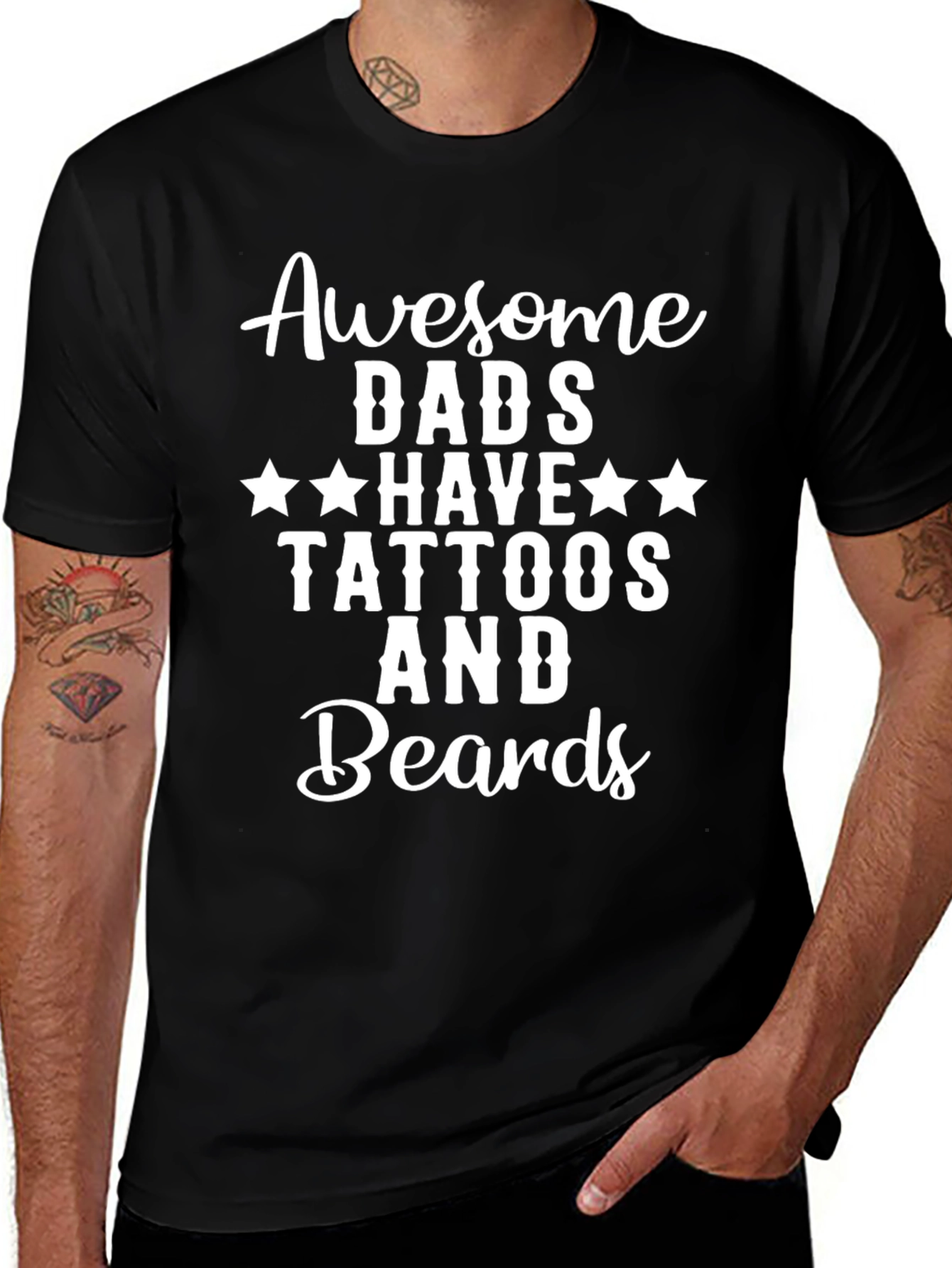 Awesome Dads Tattoos & Beards Graphic T-Shirt