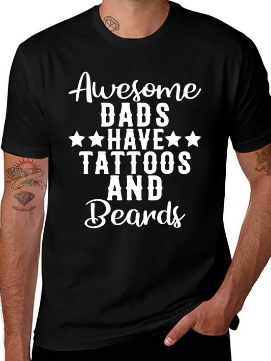 Awesome Dads Tattoos & Beards Graphic T-Shirt