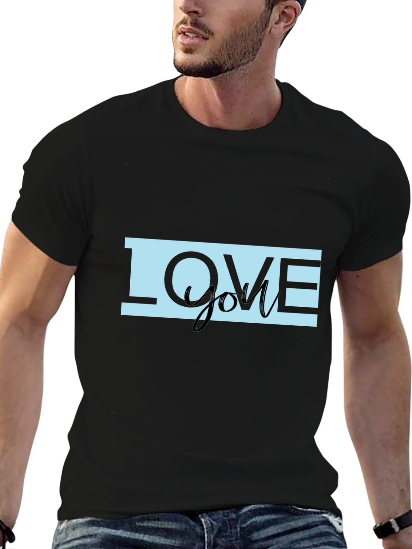 Love You Graphic Print Black T-Shirt