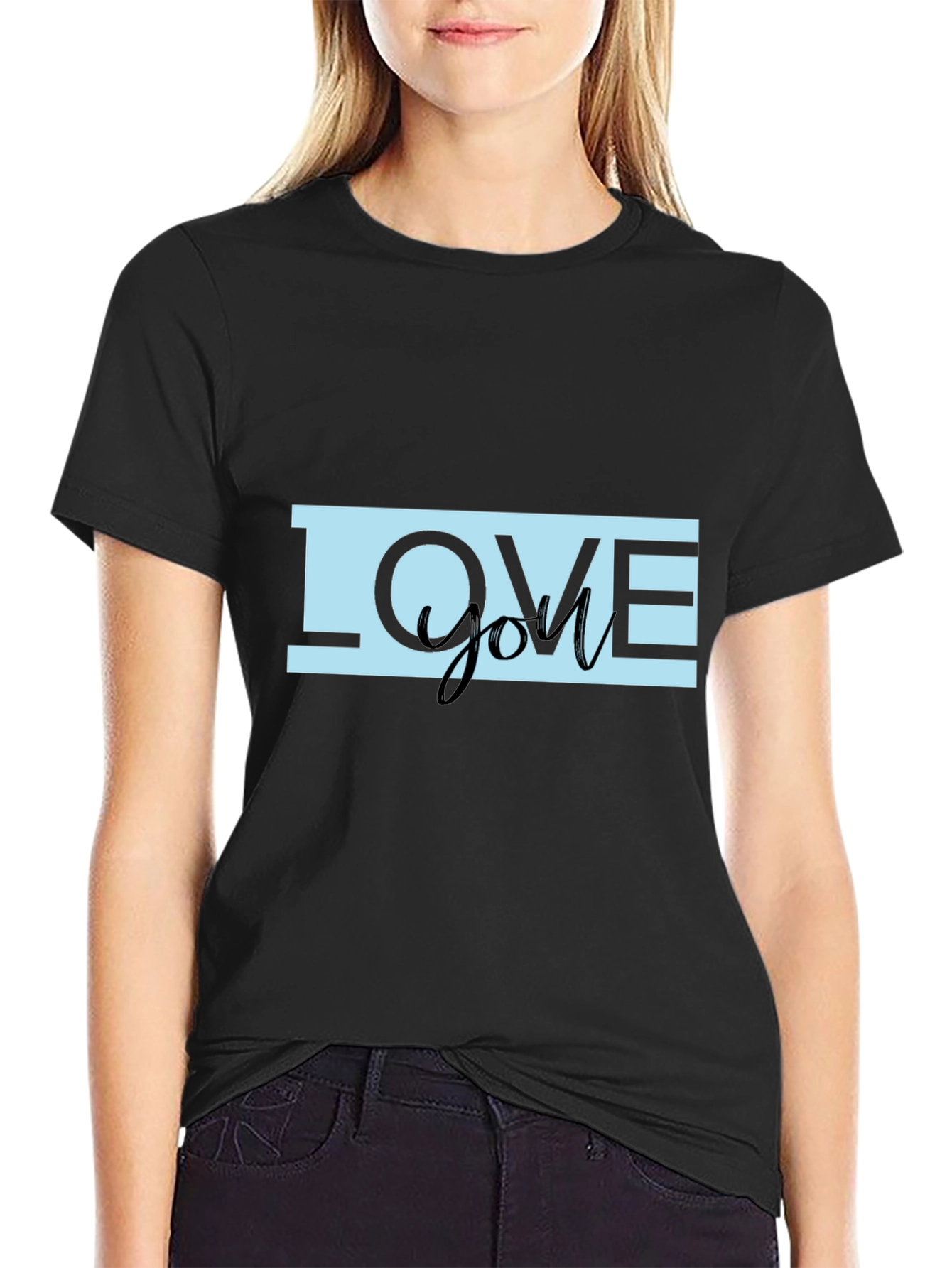 Love You Graphic Print Black T-Shirt
