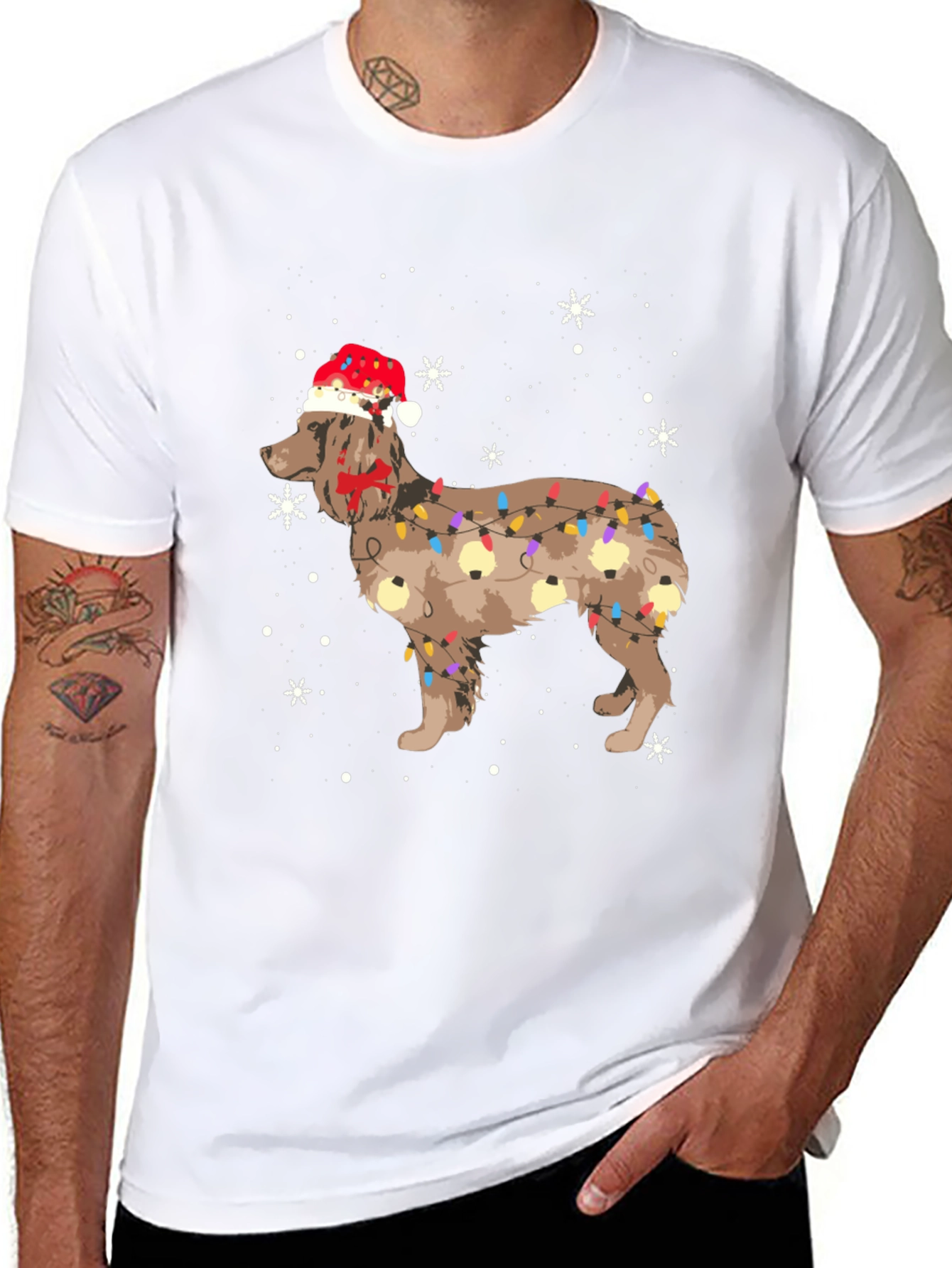 Festive Dog Christmas Lights Graphic Tee