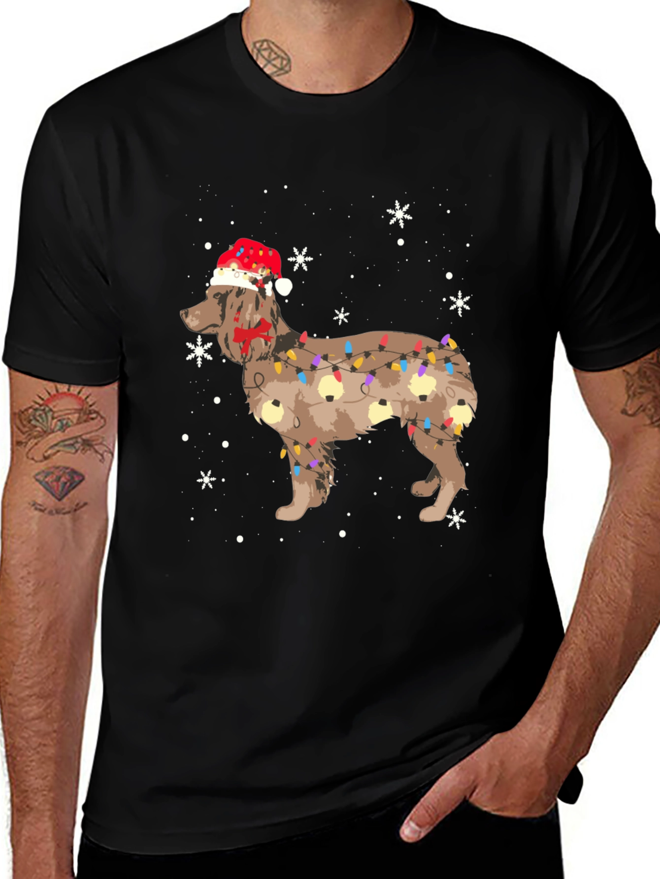 Festive Dog Christmas Lights Graphic Tee