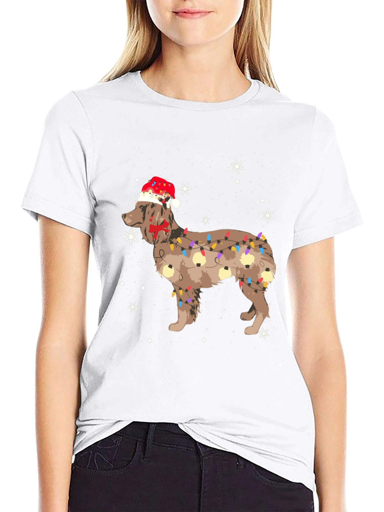 Festive Dog Christmas Lights Graphic Tee