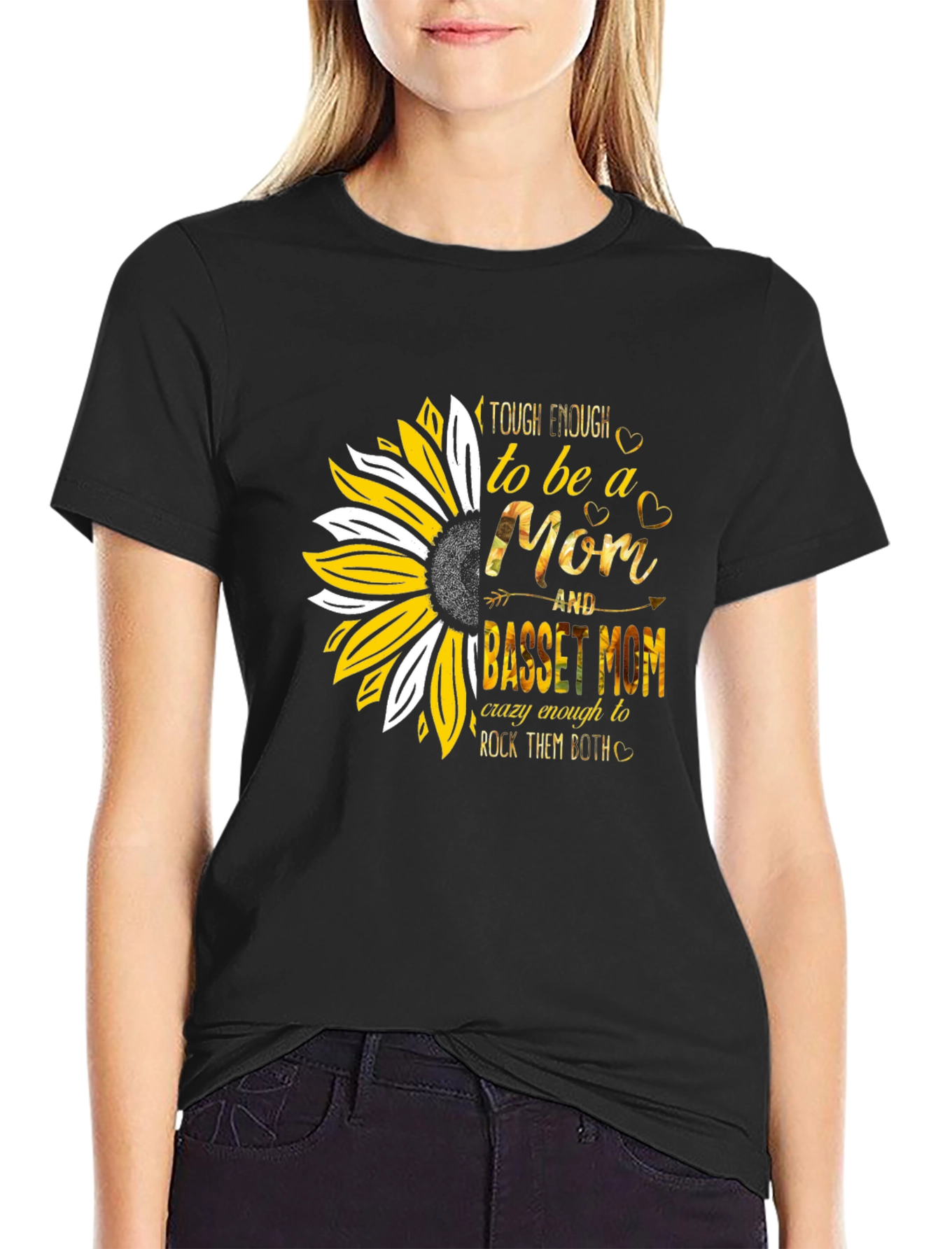 Basset Mom Graphic Tee - Sunflower Design