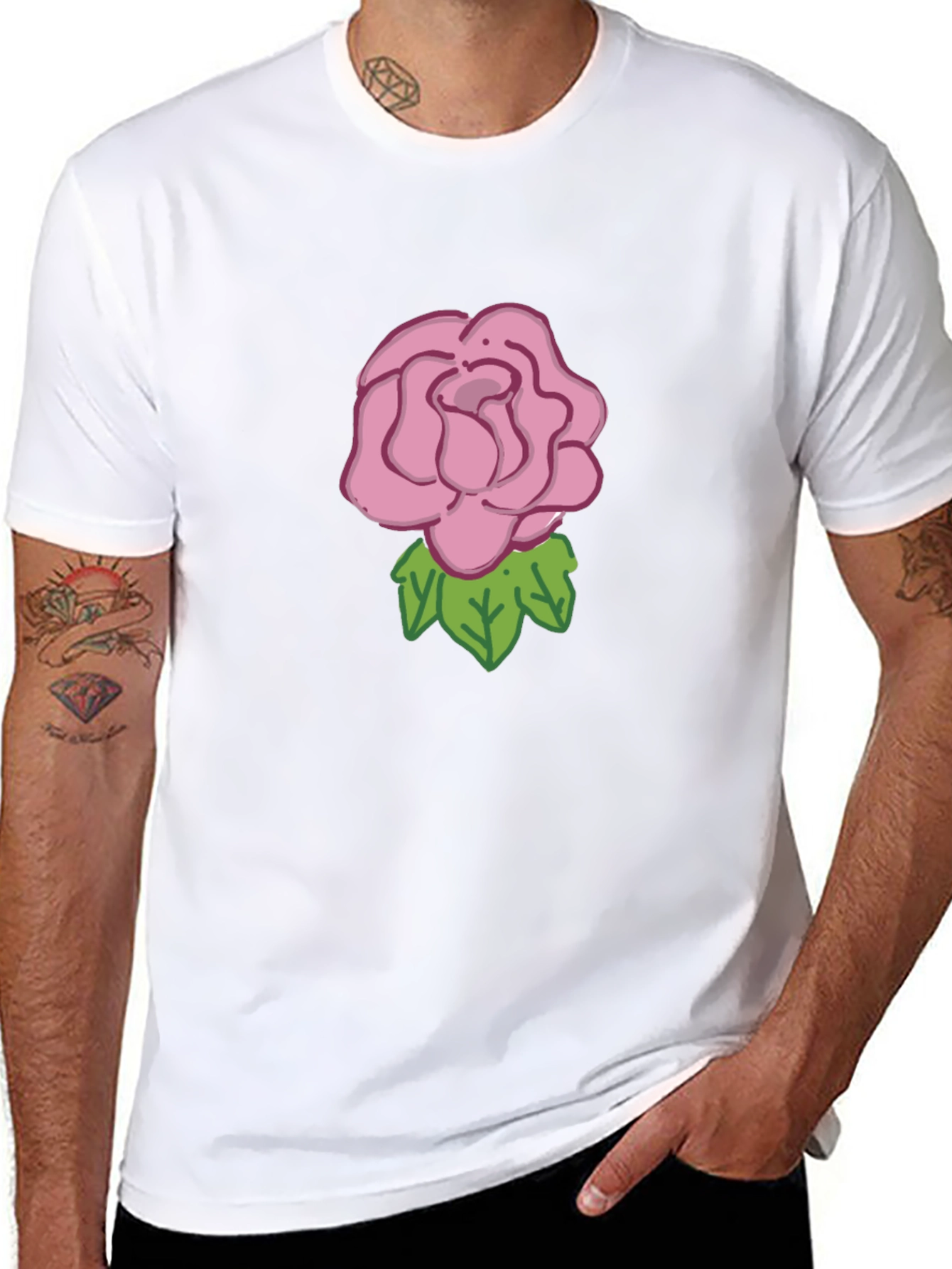 Rose Graphic Tee - Black Cotton Casual Wear
