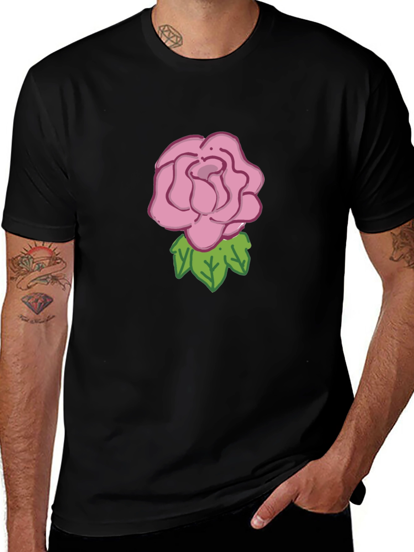 Rose Graphic Tee - Black Cotton Casual Wear