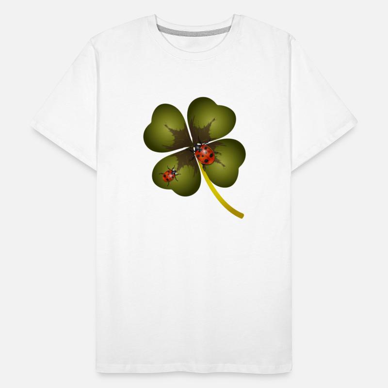 A four-leaf clover with two ladybugs