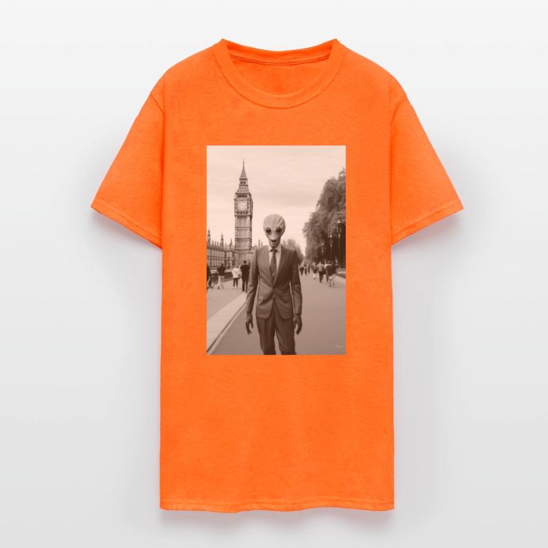 Alien Diplomat in Suit Outside London's Parliament