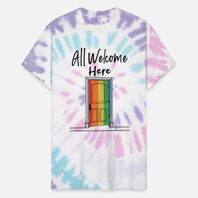 All Welcome Here rainbow door