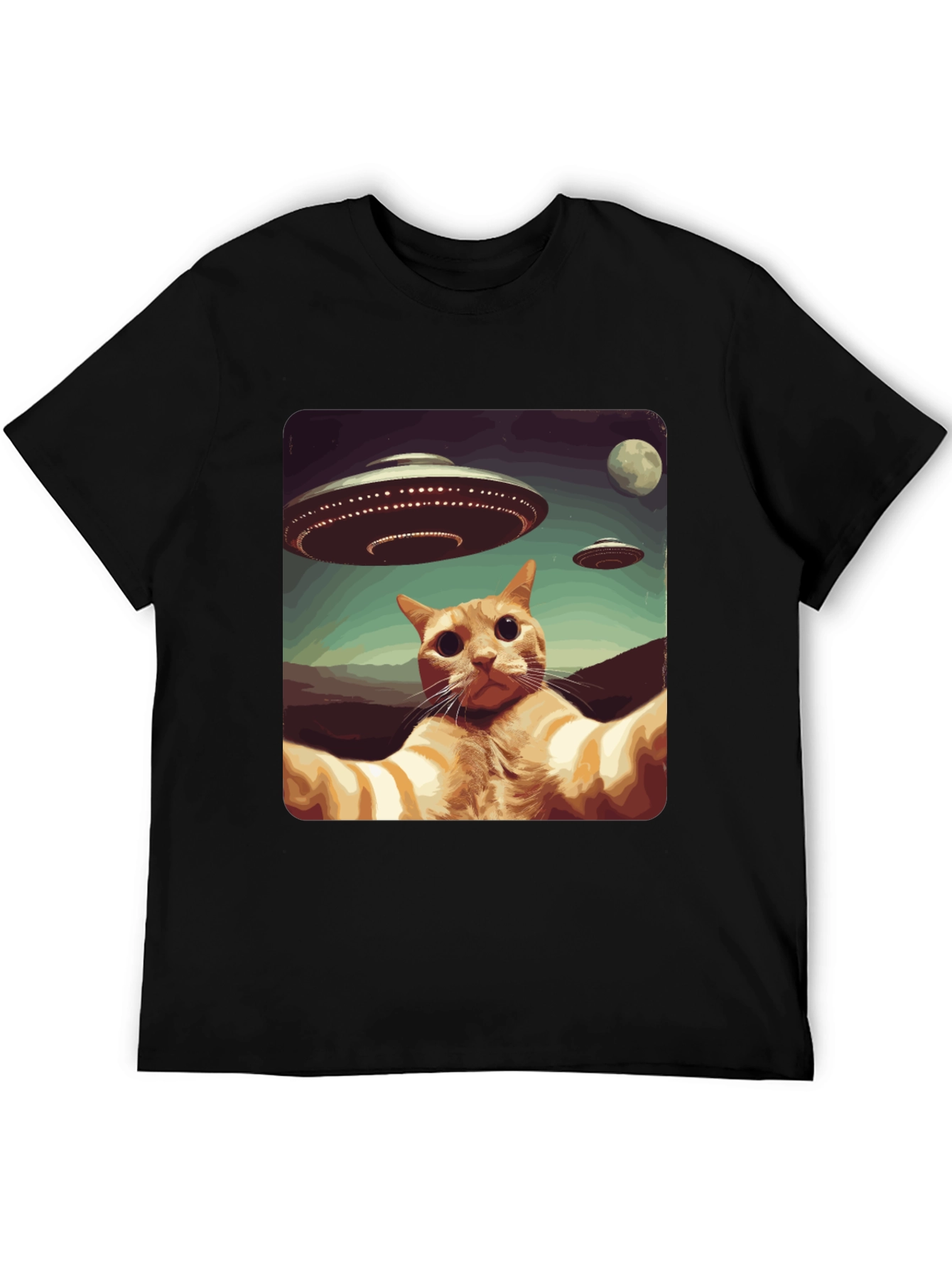 Cat Selfie Alien UFO Graphic Tee