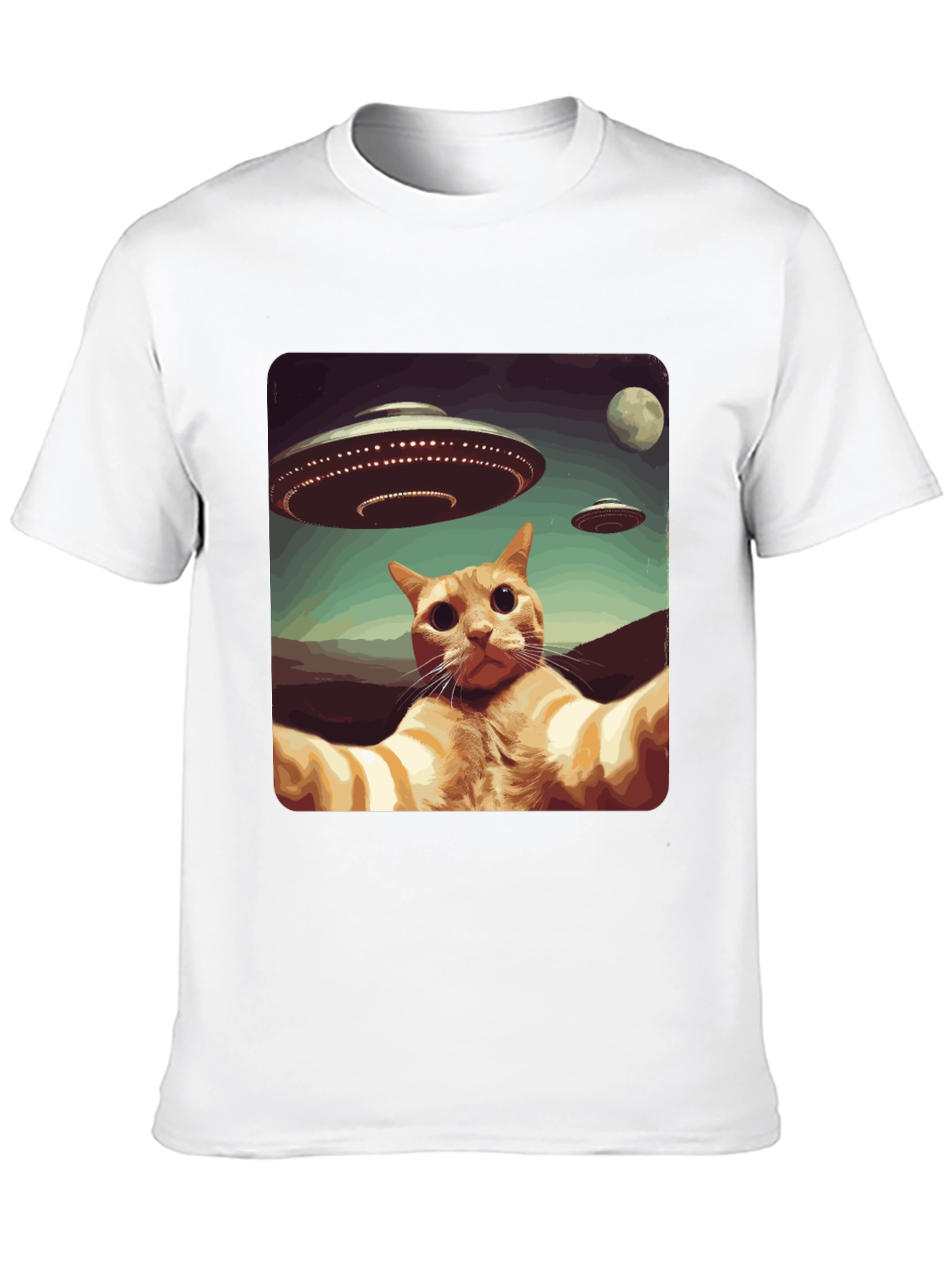 Cat Selfie Alien UFO Graphic Tee