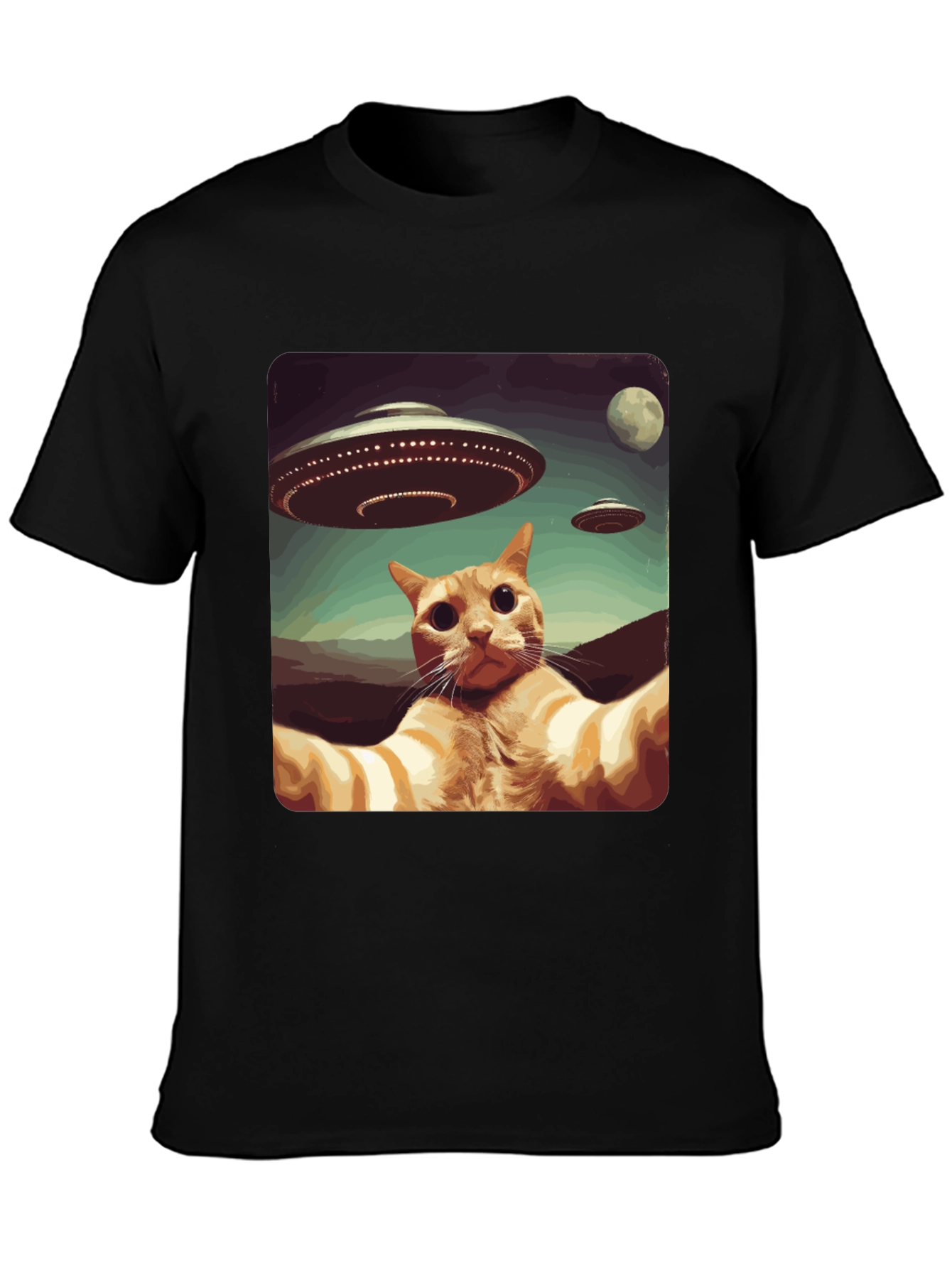 Cat Selfie Alien UFO Graphic Tee