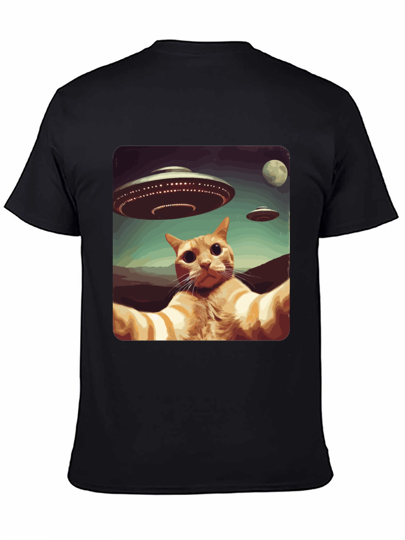 Cat Selfie Alien UFO Graphic Tee
