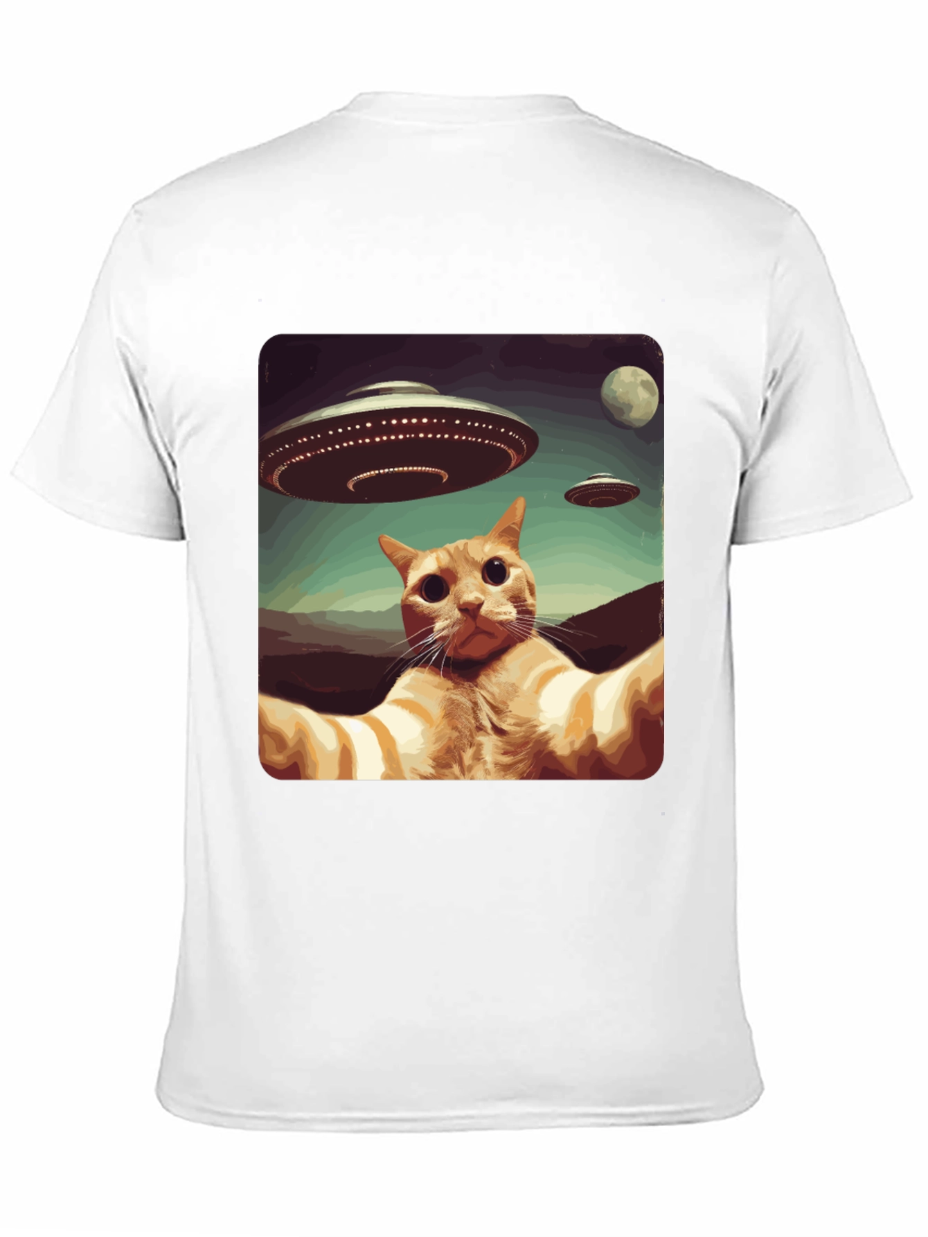 Cat Selfie Alien UFO Graphic Tee