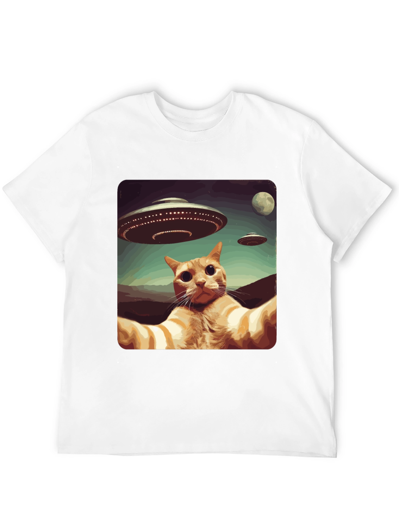 Cat Selfie Alien UFO Graphic Tee