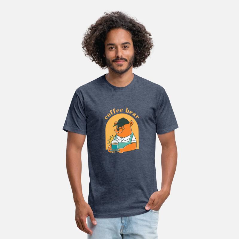 Black Yellow Illustrated Bear And Coffee T Shirt