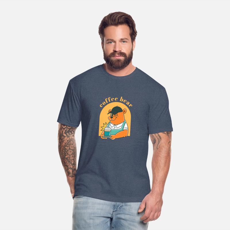 Black Yellow Illustrated Bear And Coffee T Shirt