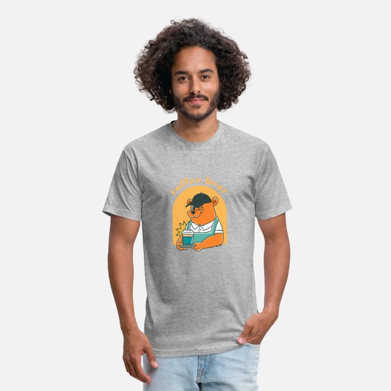 Black Yellow Illustrated Bear And Coffee T Shirt
