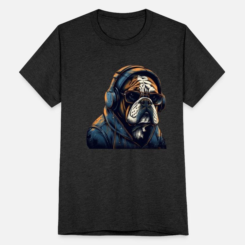 Cool bulldog with Headphones and urban fashion