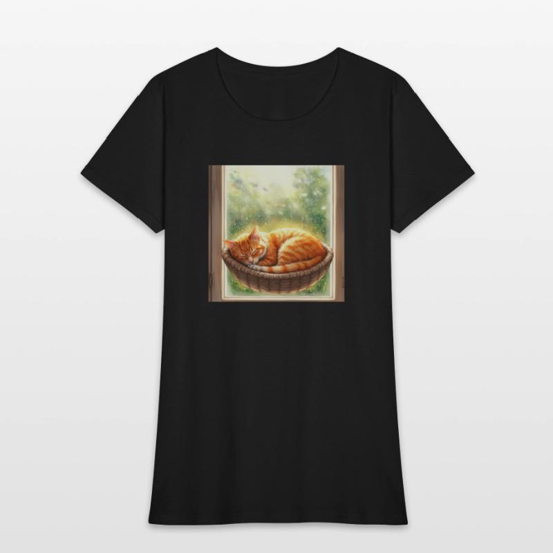 Cozy Cat Napping by Window Scene