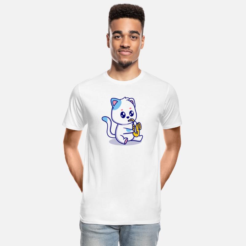 cute cat with trumpet cartoon icon illustration