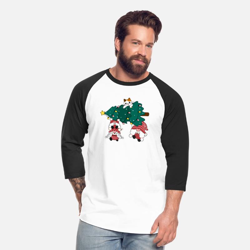 cute funny gnome with cat and Christmas tree