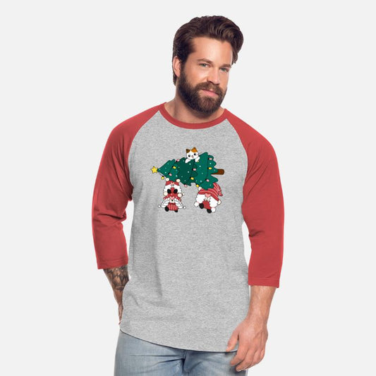 cute funny gnome with cat and Christmas tree