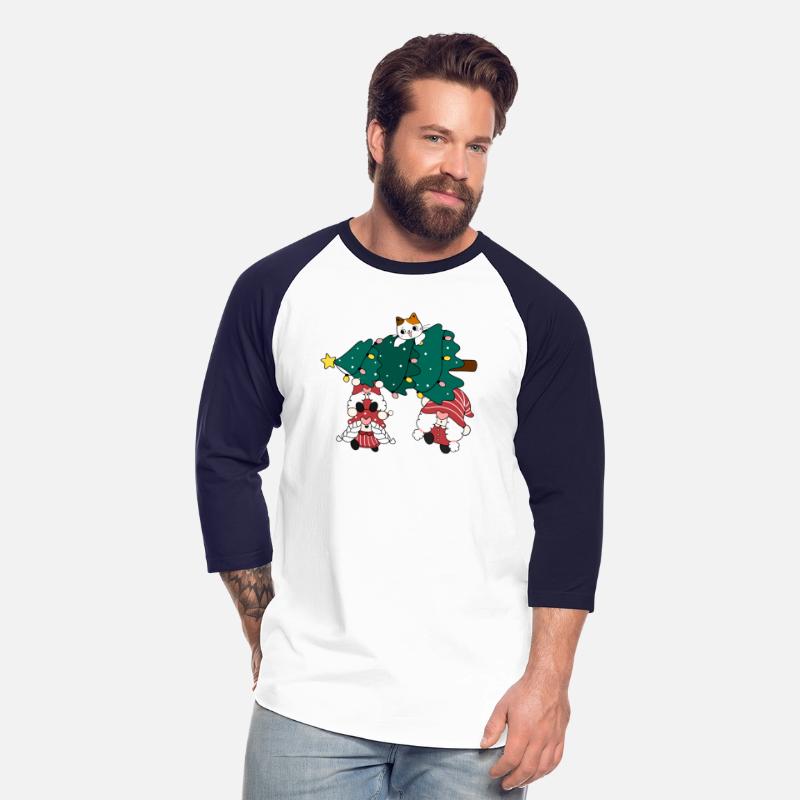 cute funny gnome with cat and Christmas tree