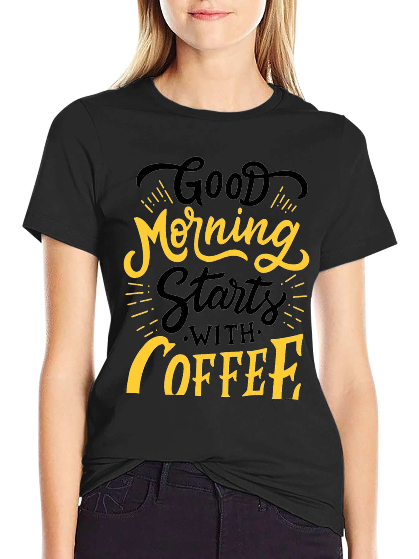 Good Morning Coffee Black Graphic Tee