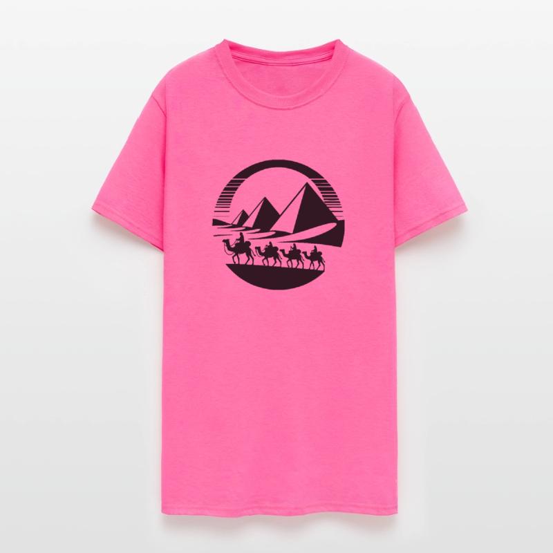 Desert Caravan With Pyramids In The Background