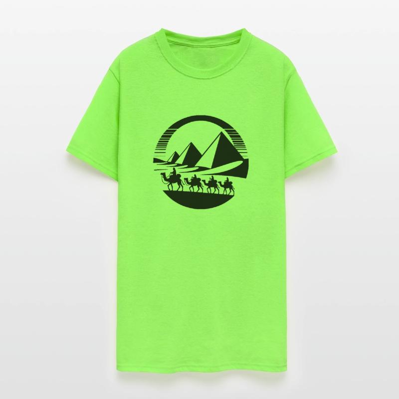 Desert Caravan With Pyramids In The Background