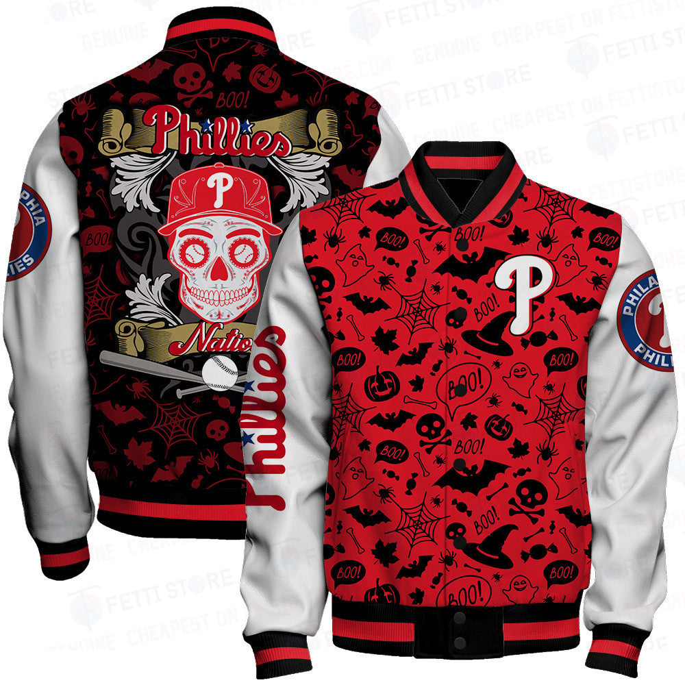 Philadelphia Phillies Halloween Pattern Varsity Jacket - All-Over-Printed Jacket