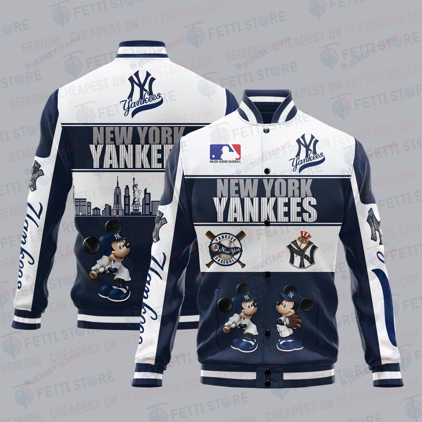 New York Yankees City And Logo Pattern Print Varsity Jacket - All-Over-Printed Jacket