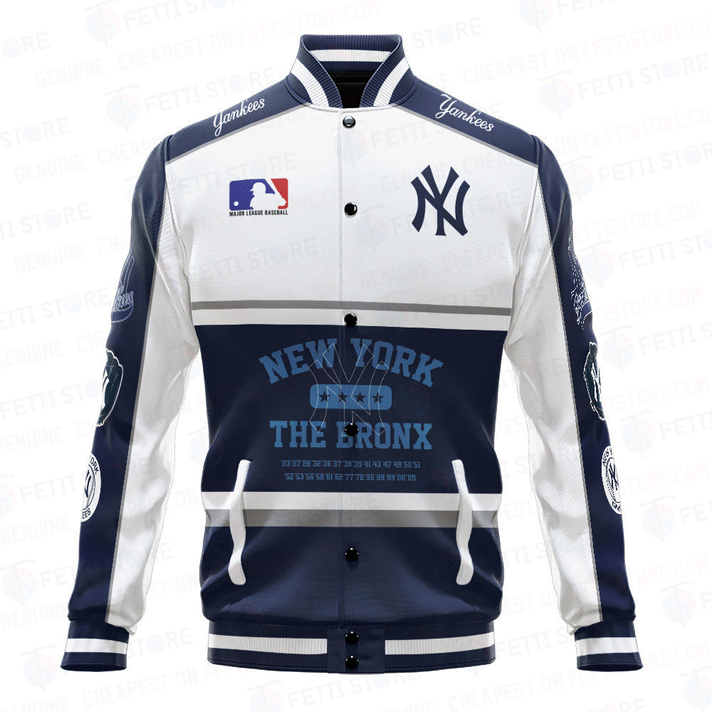 New York Yankees Baseball White And Dark Blue Pattern Varsity Jacket - All-Over-Printed Jacket