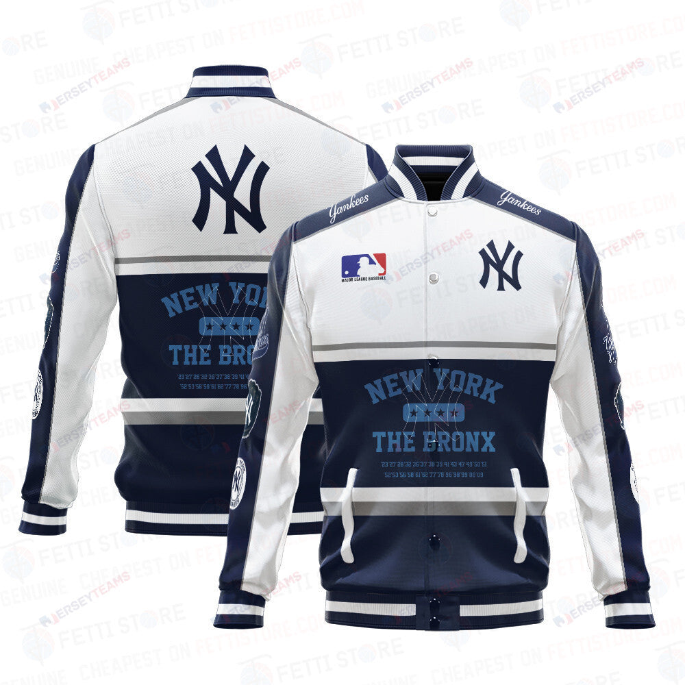 New York Yankees Baseball White And Dark Blue Pattern Varsity Jacket - All-Over-Printed Jacket
