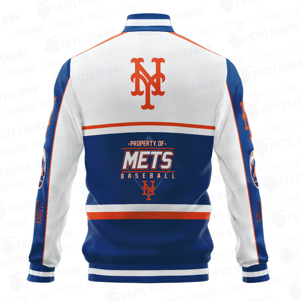 New York Mets Baseball White And Dark Blue Pattern Varsity Jacket - All-Over-Printed Jacket