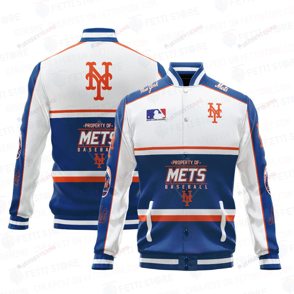 New York Mets Baseball White And Dark Blue Pattern Varsity Jacket - All-Over-Printed Jacket