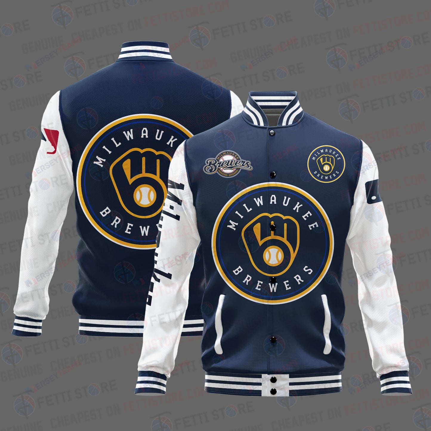 Milwaukee Brewers Major League Baseball AOP Varsity Jacket STM - All-Over-Printed Jacket